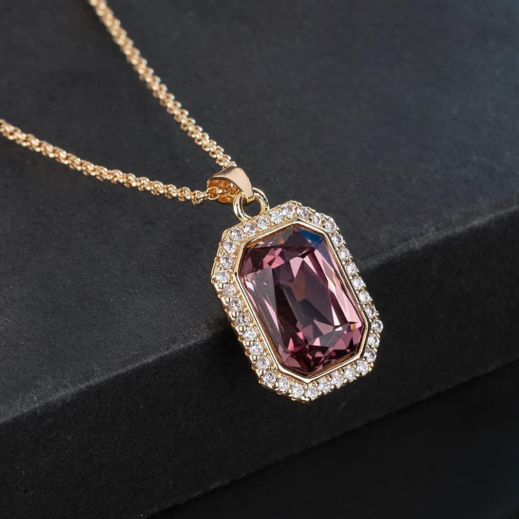 EVEVIC Austrian Crystal Halo Octagon Pendant Necklaces for Women Fashion 14K Gold Plated Dainty Necklace Hypoallergenic Jewelry - Image 3