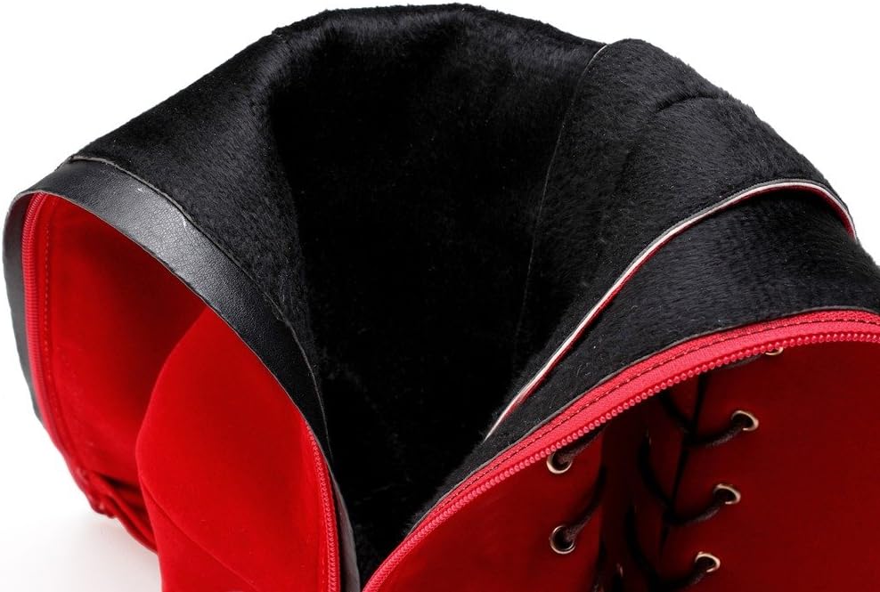 getmorebeauty Womens Knee High Boots Suede Buckle Rock Lace Up Zipped Thigh High Heel Boots - Image 6