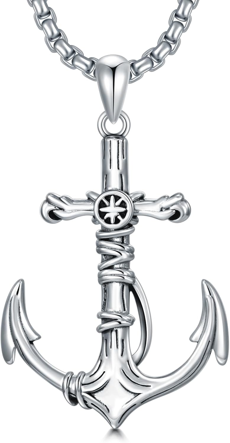 Anchor Necklace 925 Sterling Silver Anchor Pendant for Men, w/Stainless Steel Chain 22"+2"