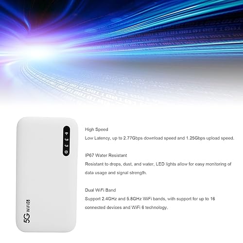 Miniatura 2 de Hotspot móvil 5G Wi Fi 6, enrutador de punto de acceso de alta velocidad de 2.77 Gbps, soporte de 16 dispositivos, router portátil de 6100 mAh WiFi