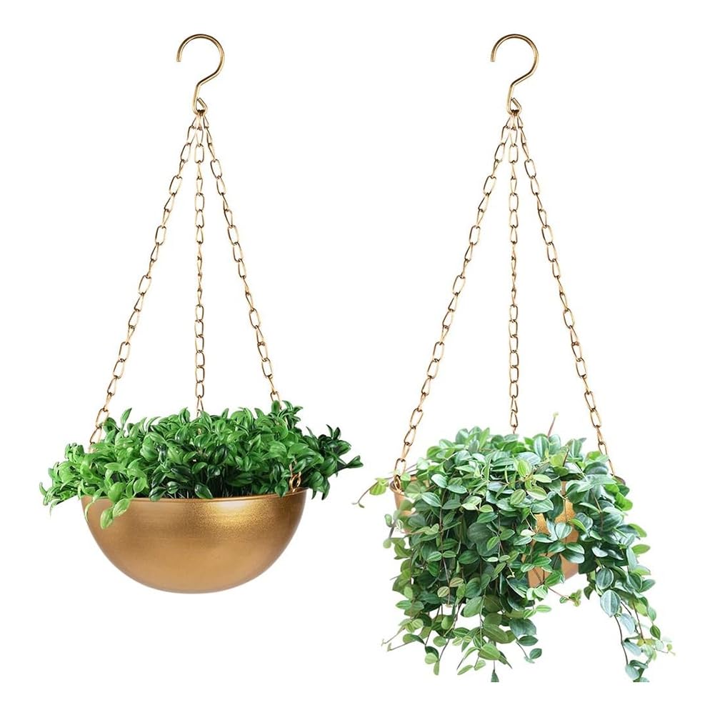 Buqpow Gold Large Hanging Planter With Drainage, Semi-Circle Hanging Plant Holder For Indoor Plants, Lightweightceiling Basin