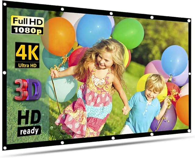 100'' Inch Projector Screen, GoFree Portable Projector Screen 16:9 HD 4K Foldable for Home Theater Cinema Indoor HD Outdoor Projector Screen,Collapsible Widescreen