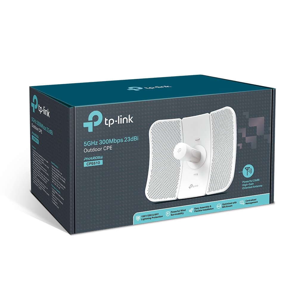 TP-Link CPE610 Outdoor CPE 5GHz 300Mbps, Antenna direttiva ad alto guadagno 23dBi 2×2 MIMO, Nuovo lancio