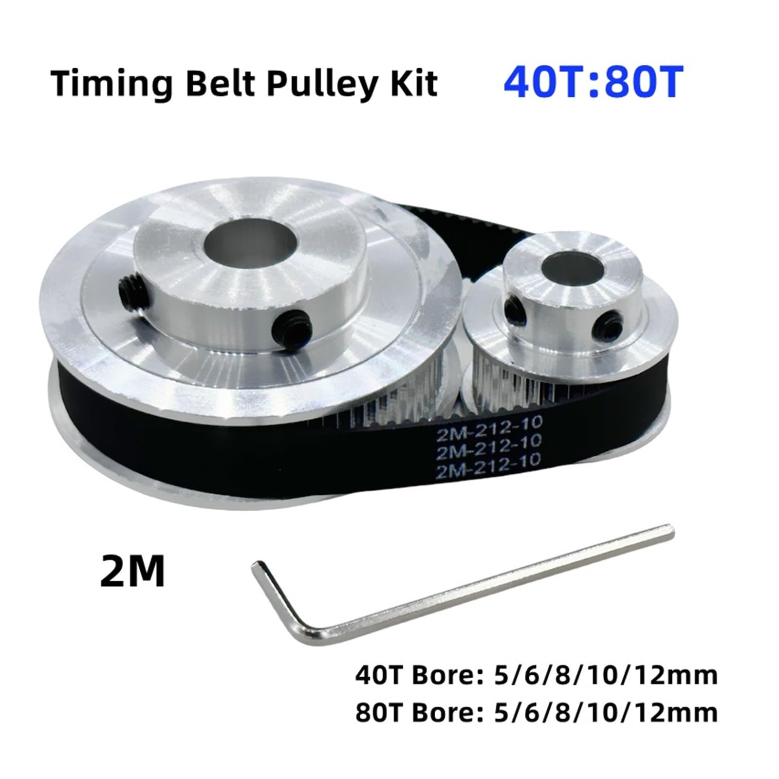2GT Zahnriemenscheiben-Set, 40T & 80T, 10 mm Bohrung, 1:2 Verhältnis, passend für 6/10 mm Riemen, 2 m Länge, hochpräzise Riemenscheiben für GT2-System, ideal für DIY-Projekte und Robotik