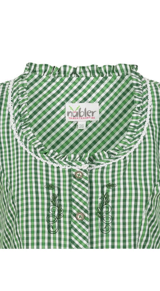 Nübler Trachtenbluse Damen - Kurzarm, kariert mit Häkelborte im traditionellen Stil - Moderne bayrische Tracht, Natascha Grün Weiß