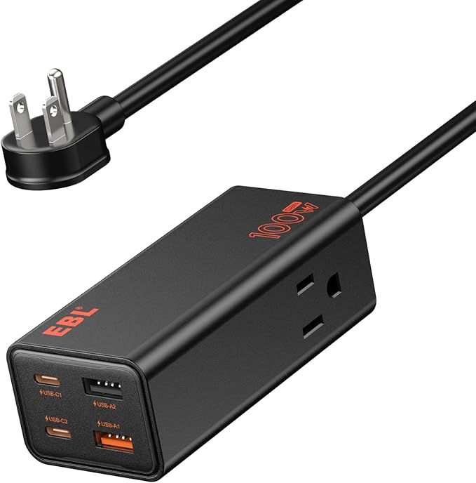 EBL 100W USB C Charger, USB C Charging Station with 6Ports [2AC, 2USBC + 2USBA] Fast