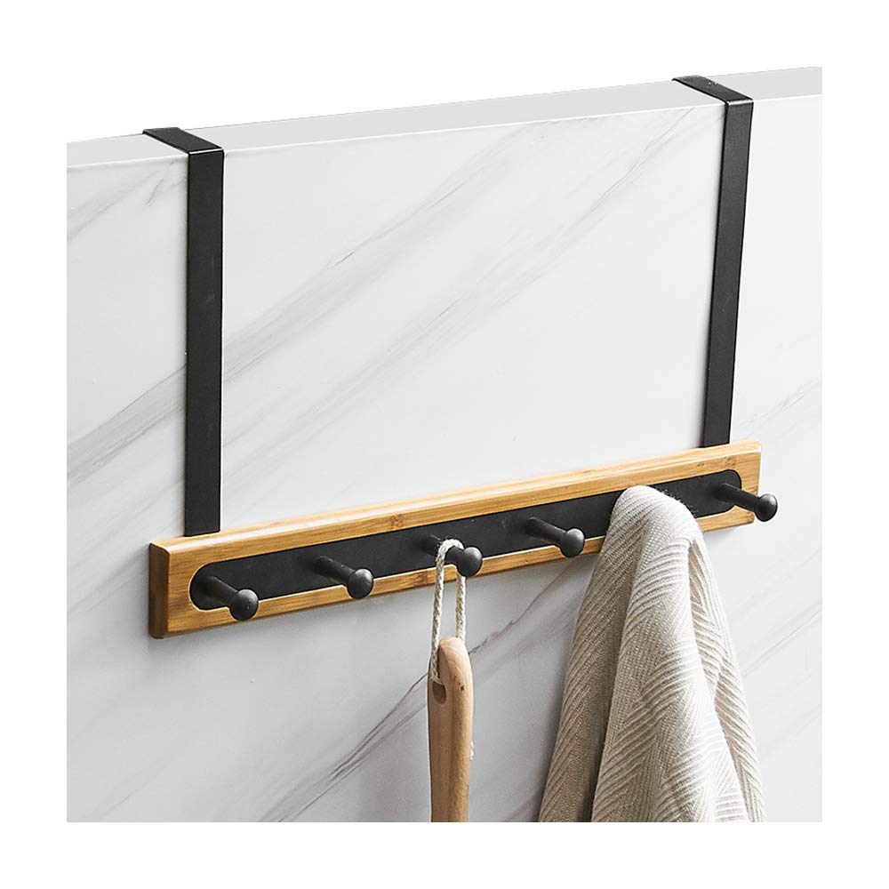Patère de porte robuste inox et bambou au design épuré