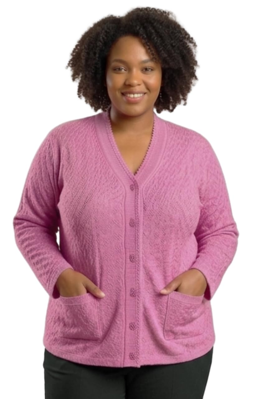 tollfree Women's Warm Knit Cardigan Plus Size | Textured Cable Knit Button Front V Neck Sweater with Pockets|S-NP-Honey Plus-Pink-6XL|-picture-28