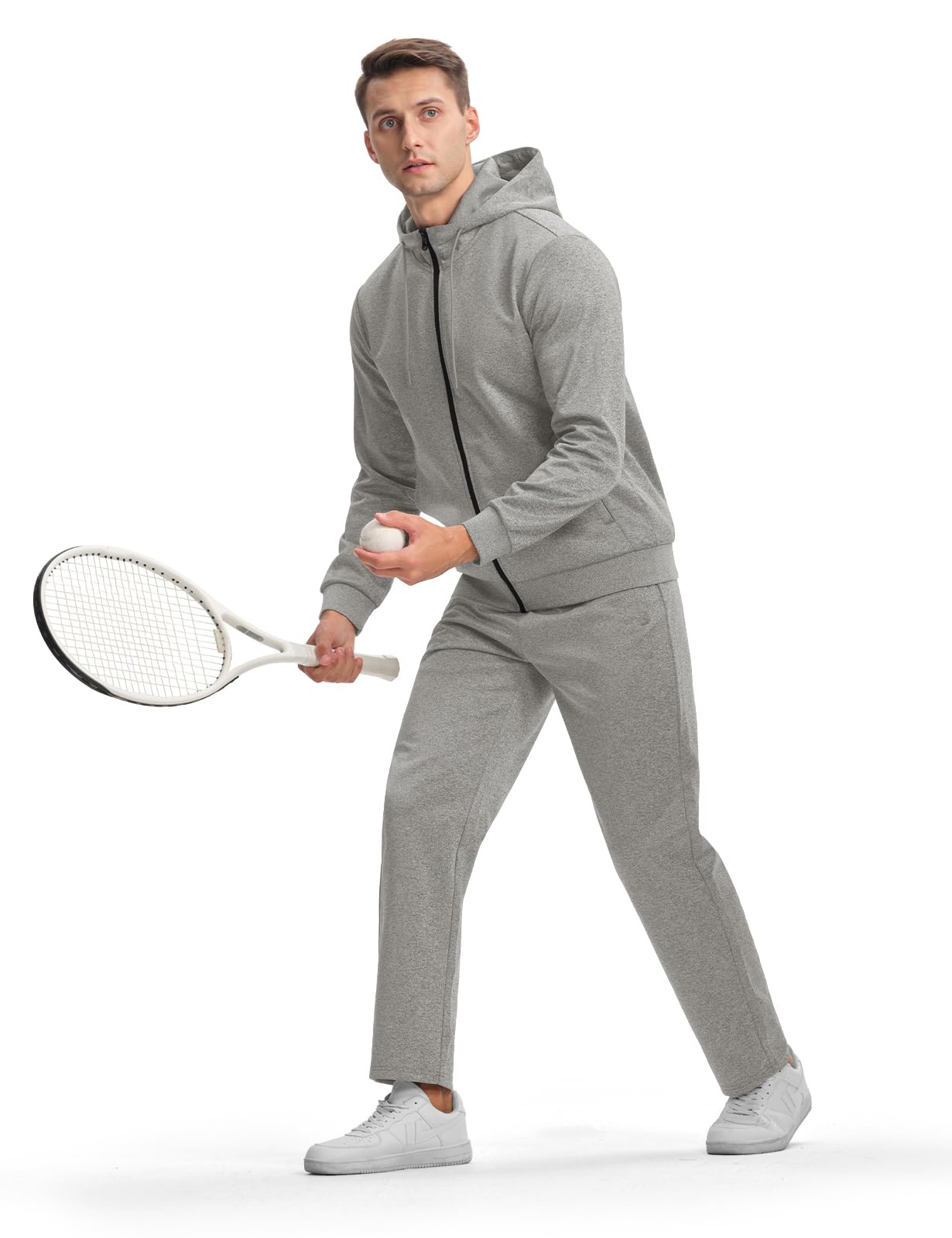 Gopune Tuta da uomo, set da 2 pezzi, con cappuccio, zip intera, per atletica, jogging, a maniche lunghe, abbigliamento sportivo casual