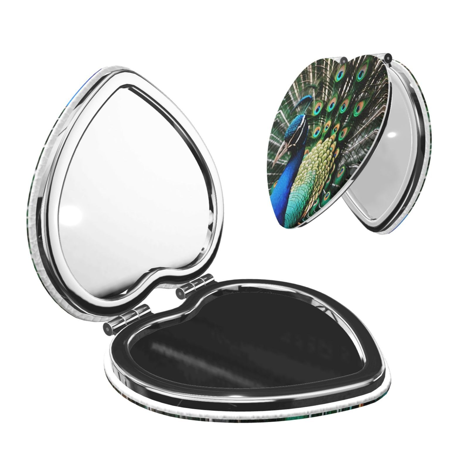 DWVTSLH Peacock Compact Mirror for Purse, Double-Sided 2X/1X Magnifying Mirror for Women Men, Travel Makeup Mirror for Handbag, Handheld Vanity Mirror for Gift
