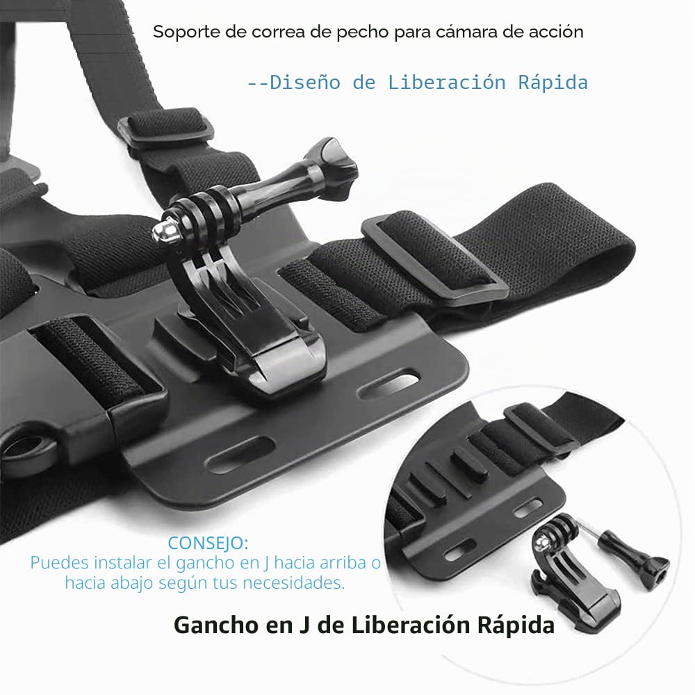 TEKCAM Kit de Accesorios para Cámara de Acción Compatible con Gopro Hero 13 12 11 10 9/dji OSMO Action 4 5 Pro/COOAU, Correa para el Pecho de la Cabeza, Selfie Stick, Mango Flotante, Ventosa Soporte