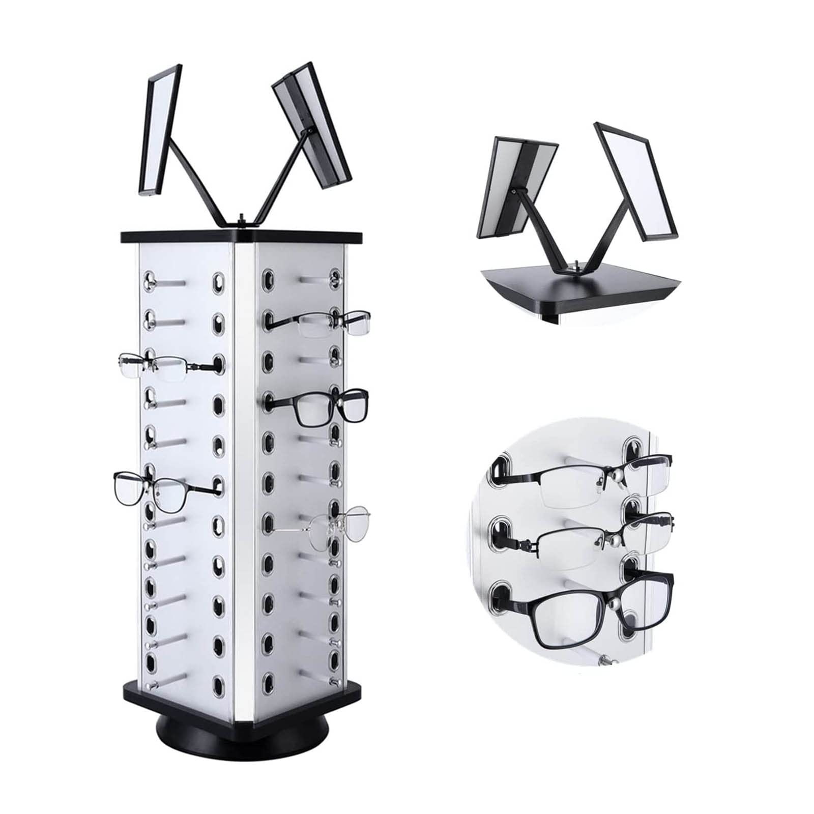 Présentoir à Lunettes Rotatif 360° - Support Pour 9-12 Paires, Plateau Rangement - Métal/bois, Base Antidérapante