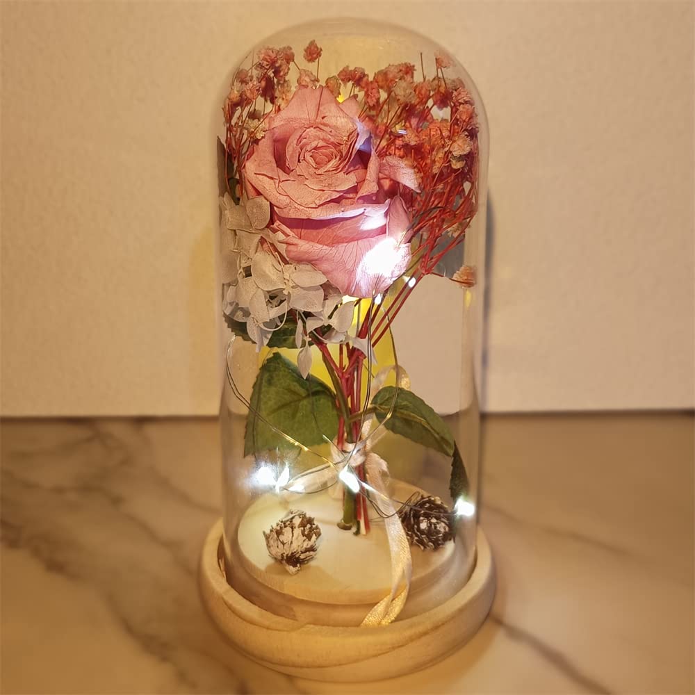 Eternal Rose Enchanted Sparkly Flower Artifical, Beauty and The Beast Infinity Galaxy Preserved Roses Lamp, Forever Glass Dome Gifts for Anniversary Mothers Women Girlfriend Wife Her Birthday