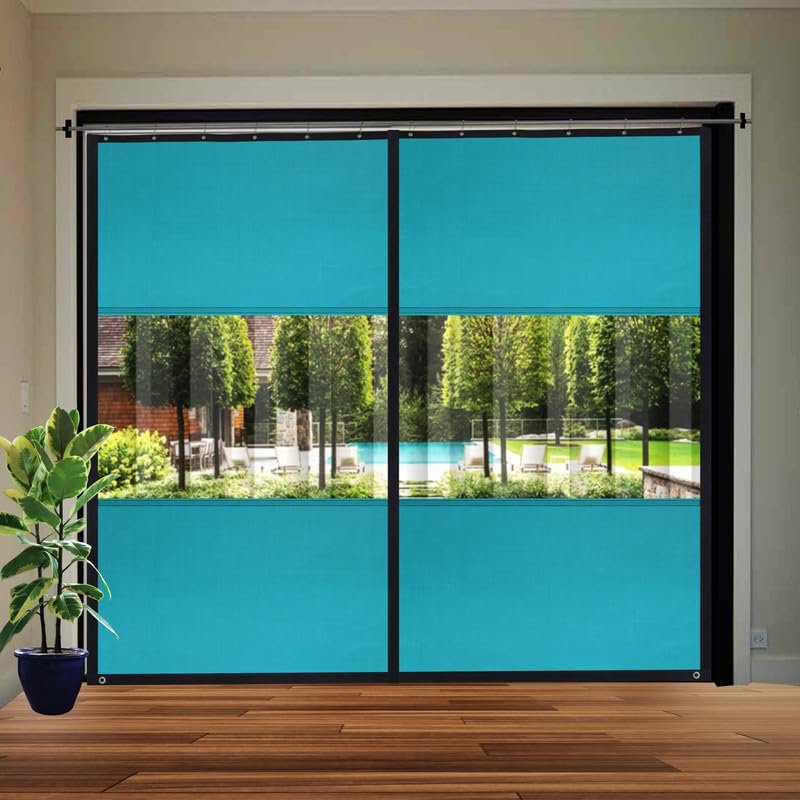 Image of Polyester with PVC Fabric Outdoor Waterproof Curtain with Top Eyelet Protect from AC, Sun, Dust & Rain Used for Balcony, Door & Window (Rama Color 4.5 X 4.5 Feet, Pack of 2 Piece)