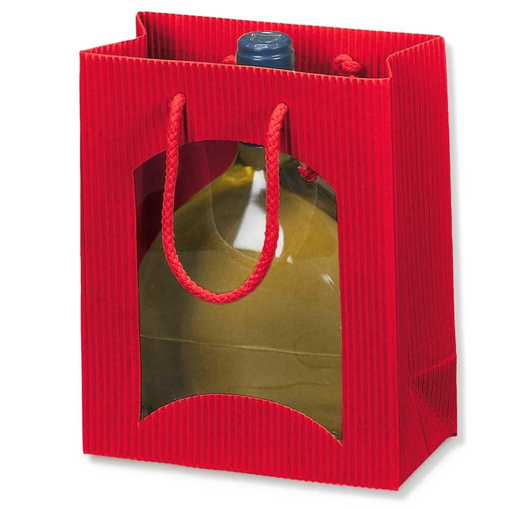 Flaschentragetasche offene Welle mit Sichtfenster 17 + 8,5 x 20 cm rot, 20 Stück