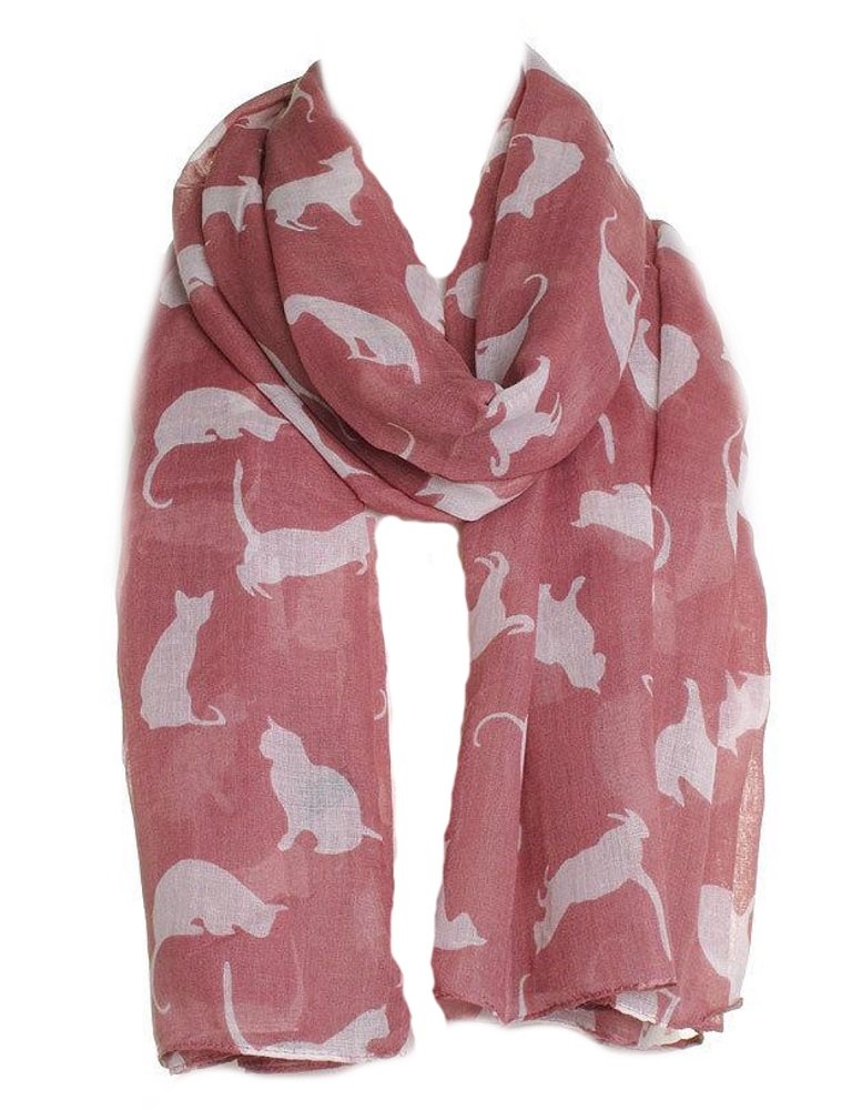 Pamper Yourself Now Women's Pink With White Cats Scarf, Beautiful Design, Fantastic For The Animal Lover In Us All