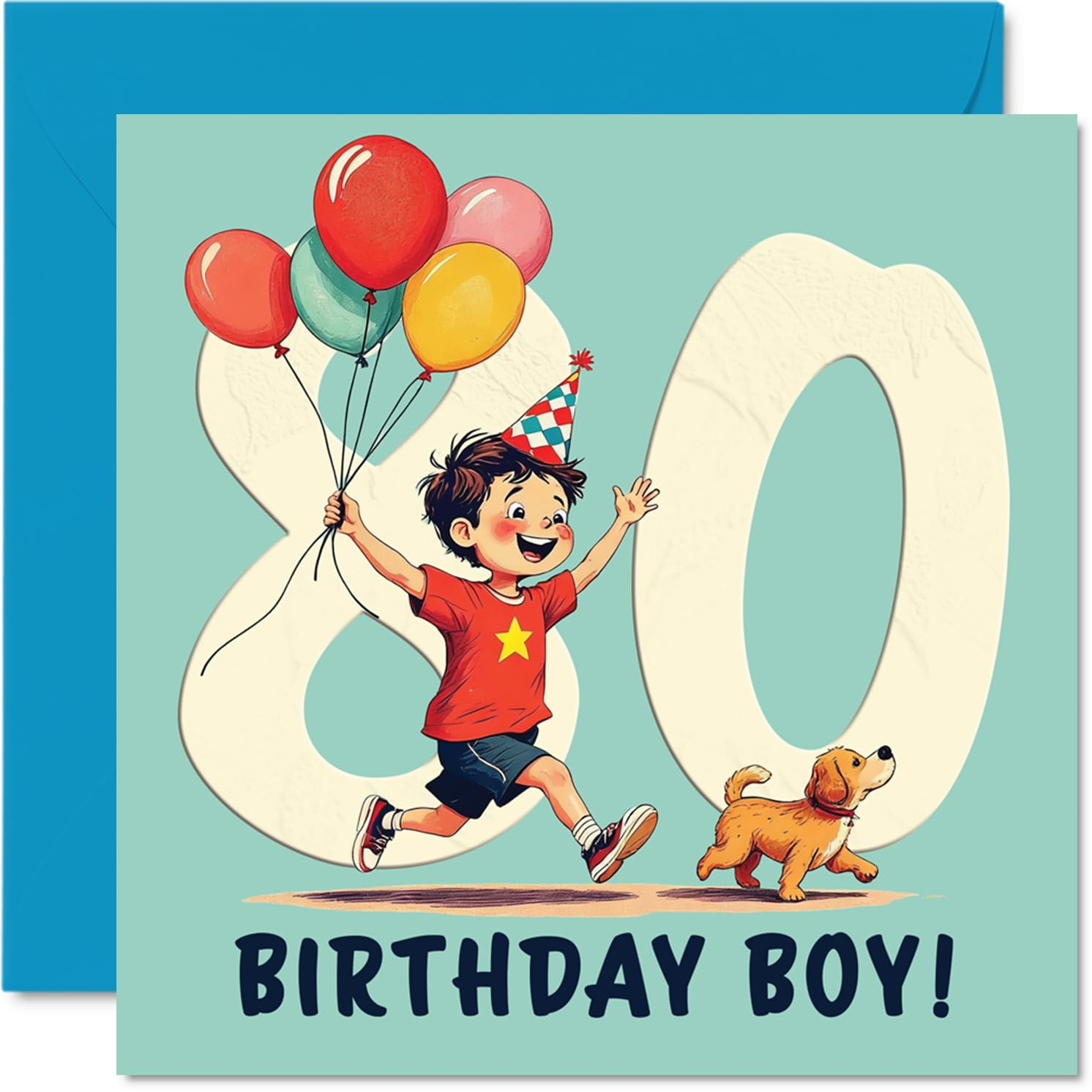 80th Birthday Cards for Men, Balloon Boy