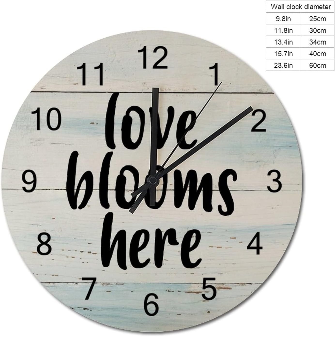 Wall Clock Love Blooms Here Decorative Clock Battery Operated Silent Funny Quotes Round Clock for Living Room Kitchen Bedroom 10 Inch Housewarming Gifts