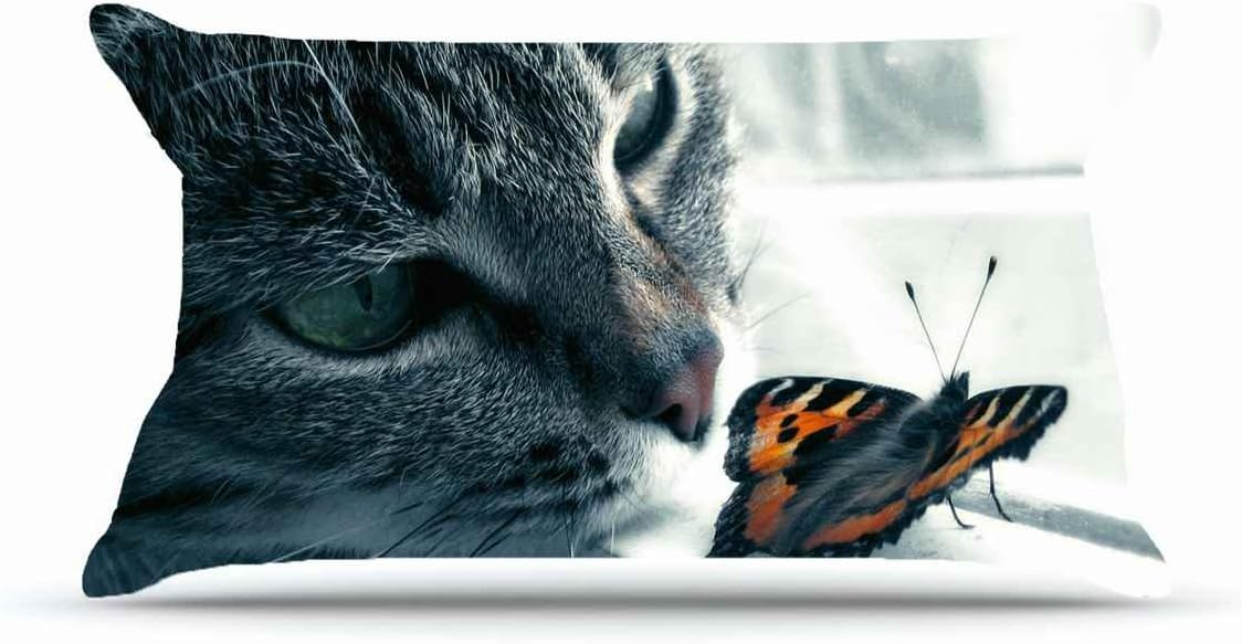 Hubery King Size 20X36 PillowCase Inches Cotton Pillowcases Decorative Pillow Cover with Hidden Zipper Decor Cushion Covers - Animals Cat butterfly For Sofa