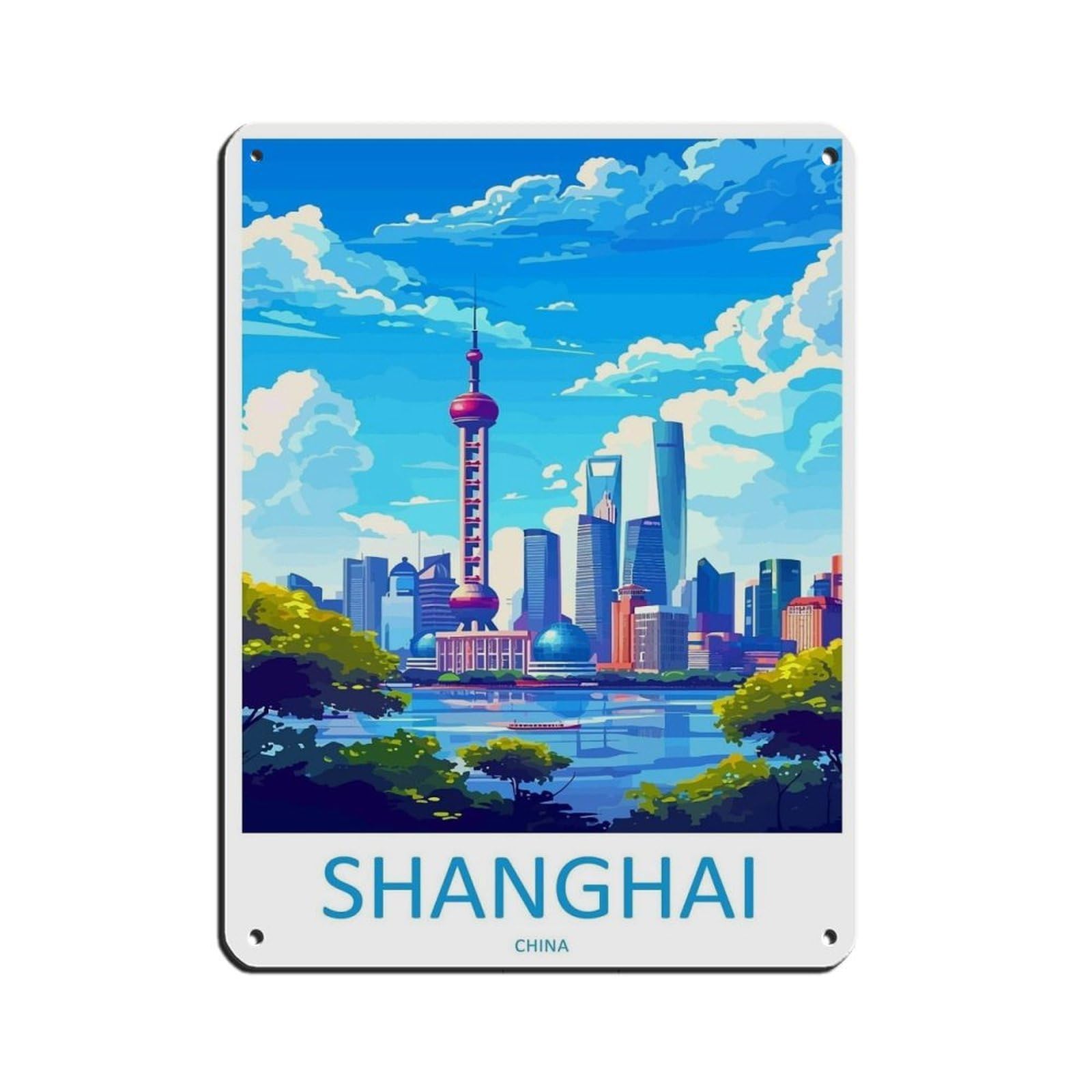 Shanghai Travel Art China Shanghai Art Gift Tin Sign Vintage Metal Pub Club Cafe Bar Home Wall Art Decoration Poster Retro 12x16inch(30x40cm)