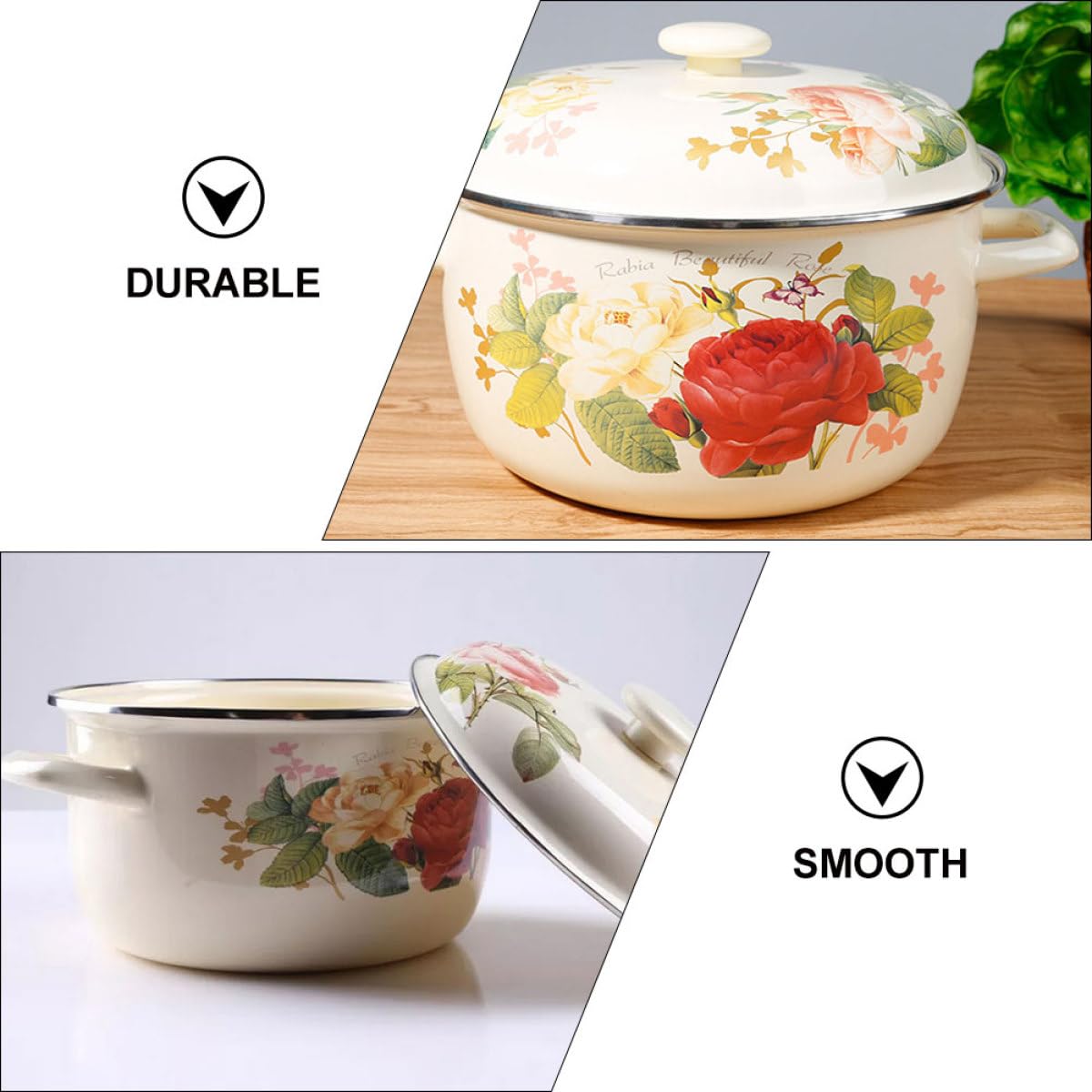 Retro Suppentopf 1800ml aus Emaille für Gleichmäßiges Erhitzen