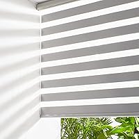 Vista 15 de Persilux Persianas Cebra Inalámbricas para Ventanas Persianas Enrollables de Parada Libre (36" An x 47" Al, Blanco) Control de Luz de Doble Capa