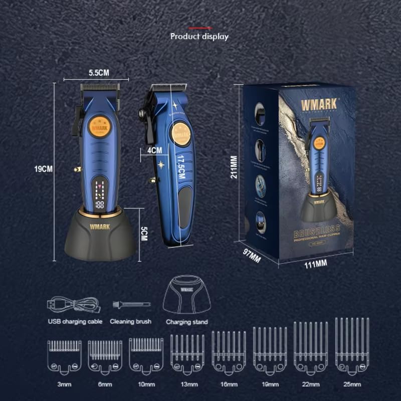Image of WMARK NG-8060 Premium Metal Body Hair Clipper 10000H+ Brushless Motor(Bldc) Powder Metallurgy 440C Stainless Steel Fade Blade 7800 Rpm Motor 2500 Mah Battery 5 Adjustable Taper 8 Guide Comb, Model 29