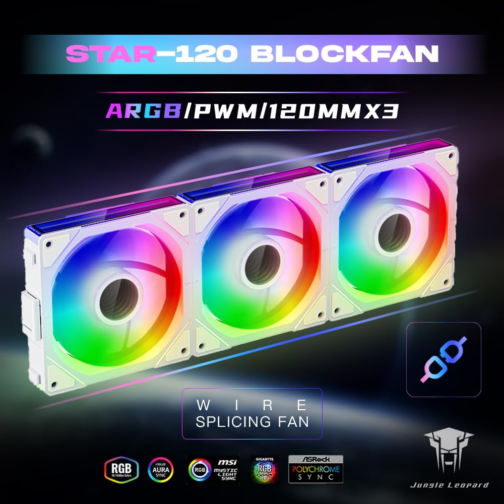 Jungle Leopard Interstellar V1 - Ventilador de PC de 120 mm, módulo de espejo infinito, cadena de margarita de 5 V, ARGB PWM, ventilador de PC, paquete triple adecuado para carcasa de computadora y
