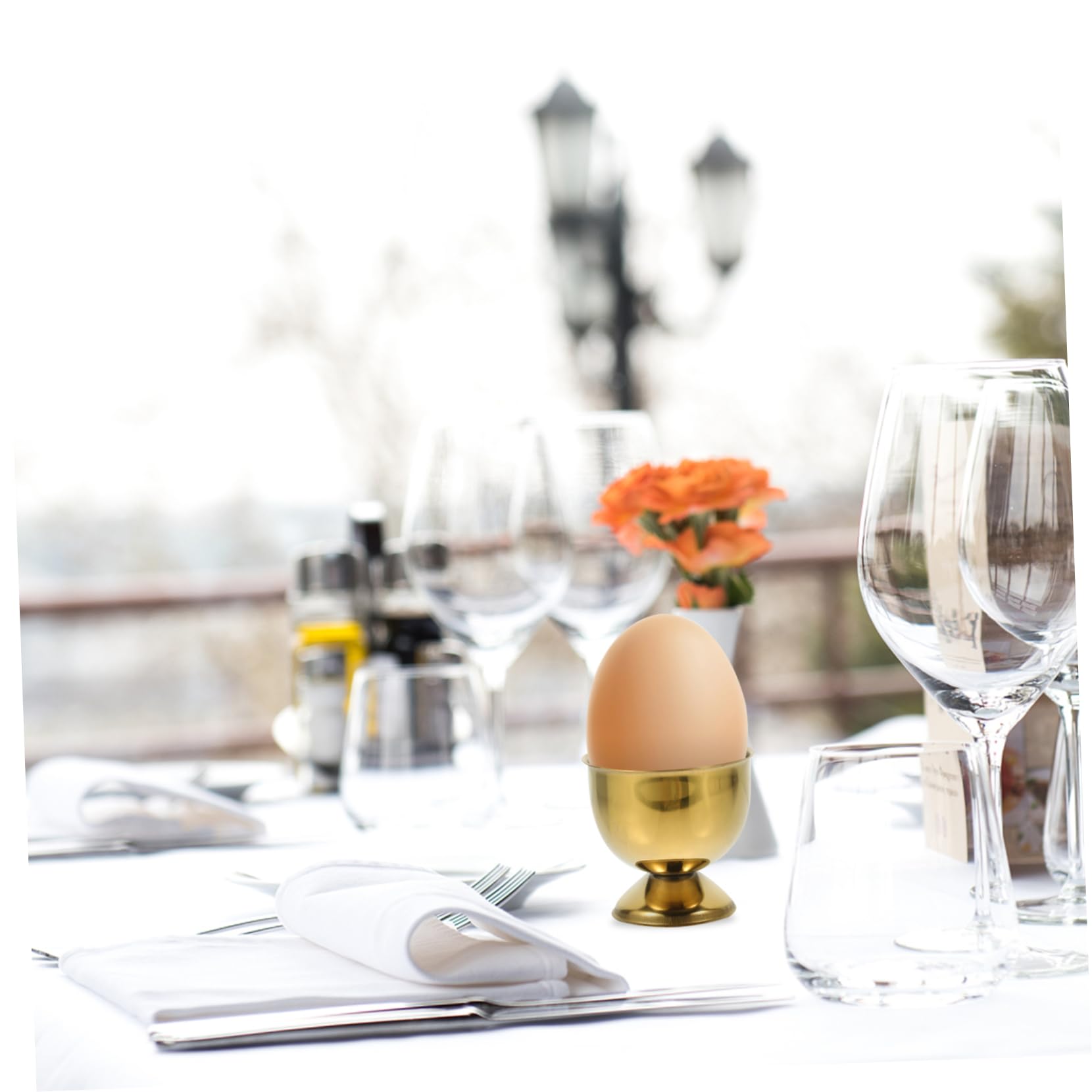 VINTORKY 6pcs Egg Tray Spoons Egg Stand Rack Tabletop Cocidos Egg Stand Holder Egg Cups for Boiled Eggs Kitchen Cups Coquetier Colander Wine Egg Holder Countertop Golden Stainless Steel