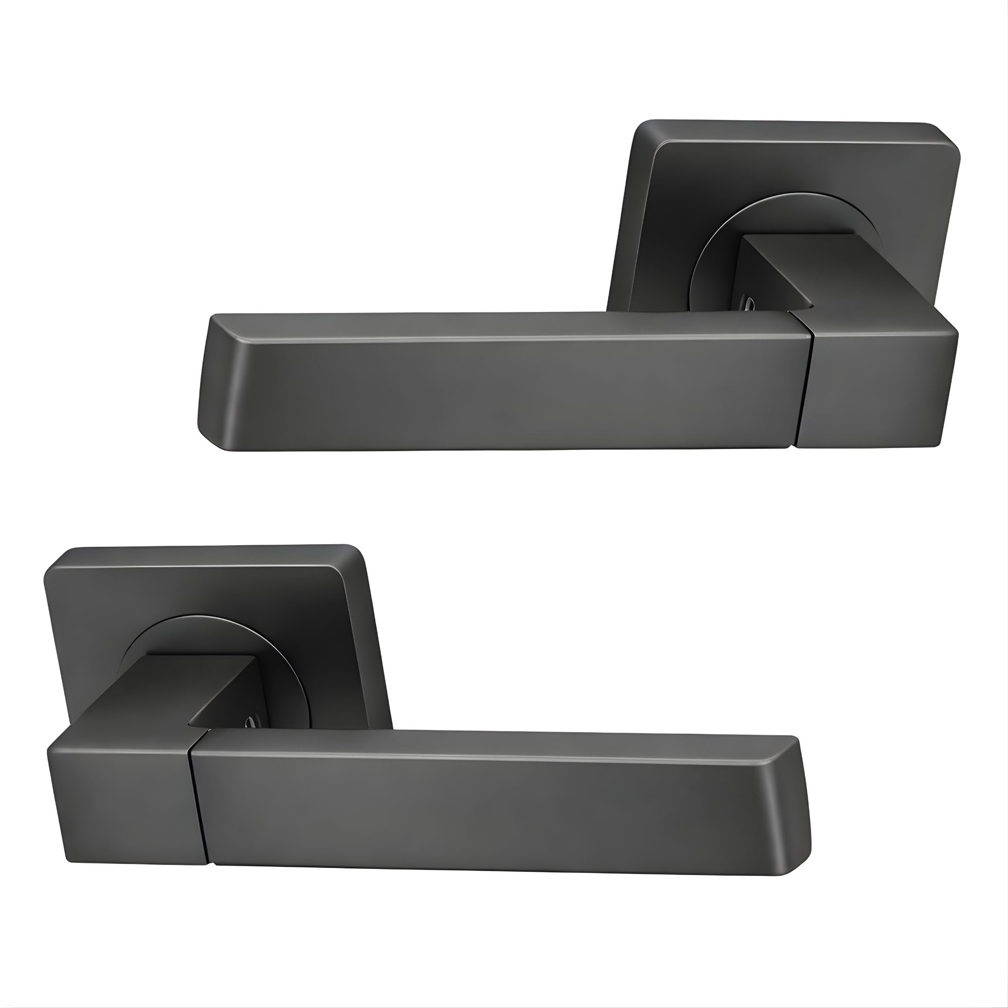 UAP Cube Internal Door Handles On Square Rose, Metal Grey Lever Handles for Interior Wooden Doors, Keyless Pair
