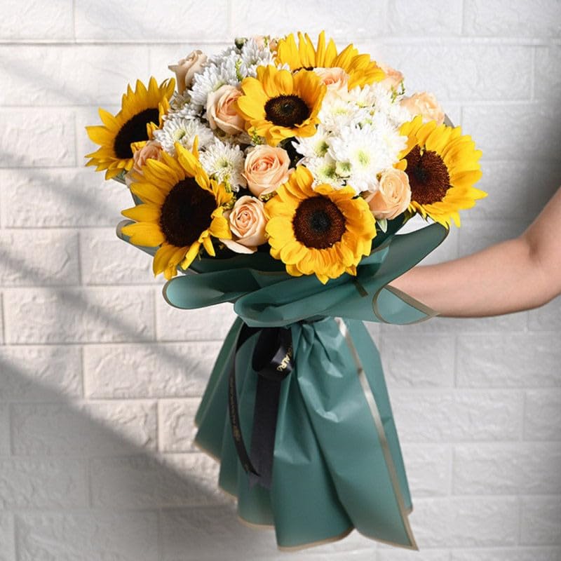 FlowerAura Fresh Live Flower Bouquet of 10 Roses, 2 Daisy, 6 Sunflowers For Birthday Gift, Anniversary Gift, Wedding Gift, Mother's Day Gift, Love & Romance Gift, Father's Day Gift (Same Day Delivery)