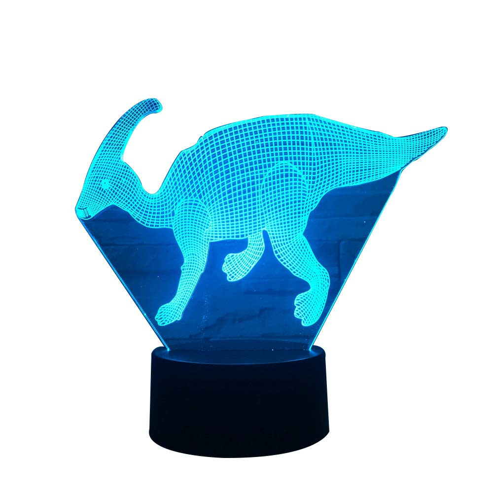 Parasaurolophus Dinosaur 3D Optical Illusion Desk Lamp 7 Colors Change Touch Button USB Nightlight Produces Unique Visualization Lighting Effects Art Sculpture Light