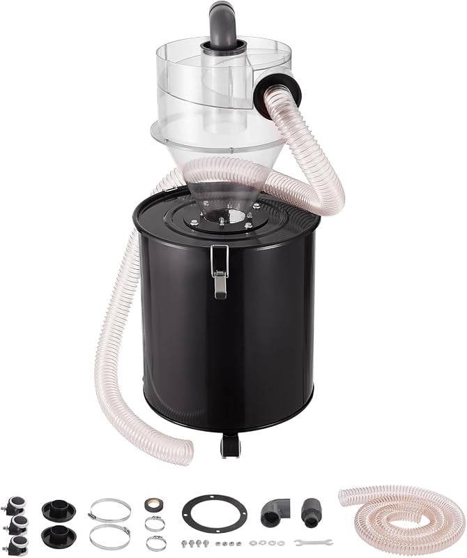 VEVOR Cyclone Dust Separator with Metal Tank, 4" Retrofit Cyclone Separator for Dust Collectors, ABS Material With 2" Hole O.D. Connector & Hose for Wet/Dry Shop Vacuums, Fits 13.21 Gallon Tank