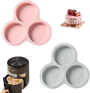 Silicone Air Fryer Egg Pan, 2Pcs Non Stick Air-Fryer Baking Pans Cupcake Baking Moulds Set 3 Cavity Reusable Air Fryer Round Eggs Mold for Making Mini Pie Egg Bites Hamburger Bun Breakfast Sandwiches