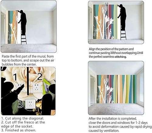 Miniatura 4 de Papel tapiz decorativo a rayas, personaliza papel tapiz para dormitorio fácil de cortar (W) 137.8 pulgadas x (alto) 110 pulgadas
