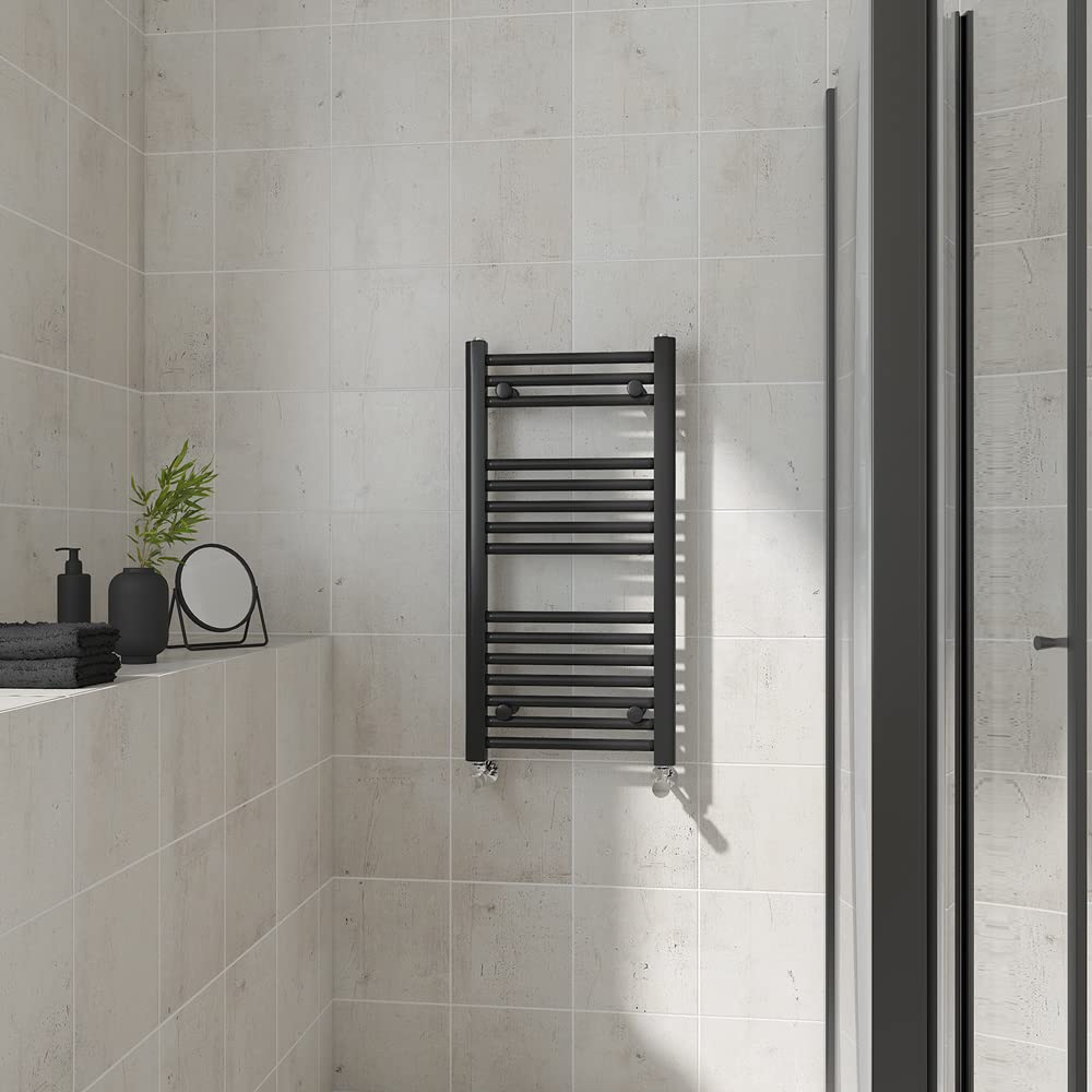 Warmehaus Straight Heated Towel Rail Black Bathroom Ladder Style Radiator Central Heating 800X400mm