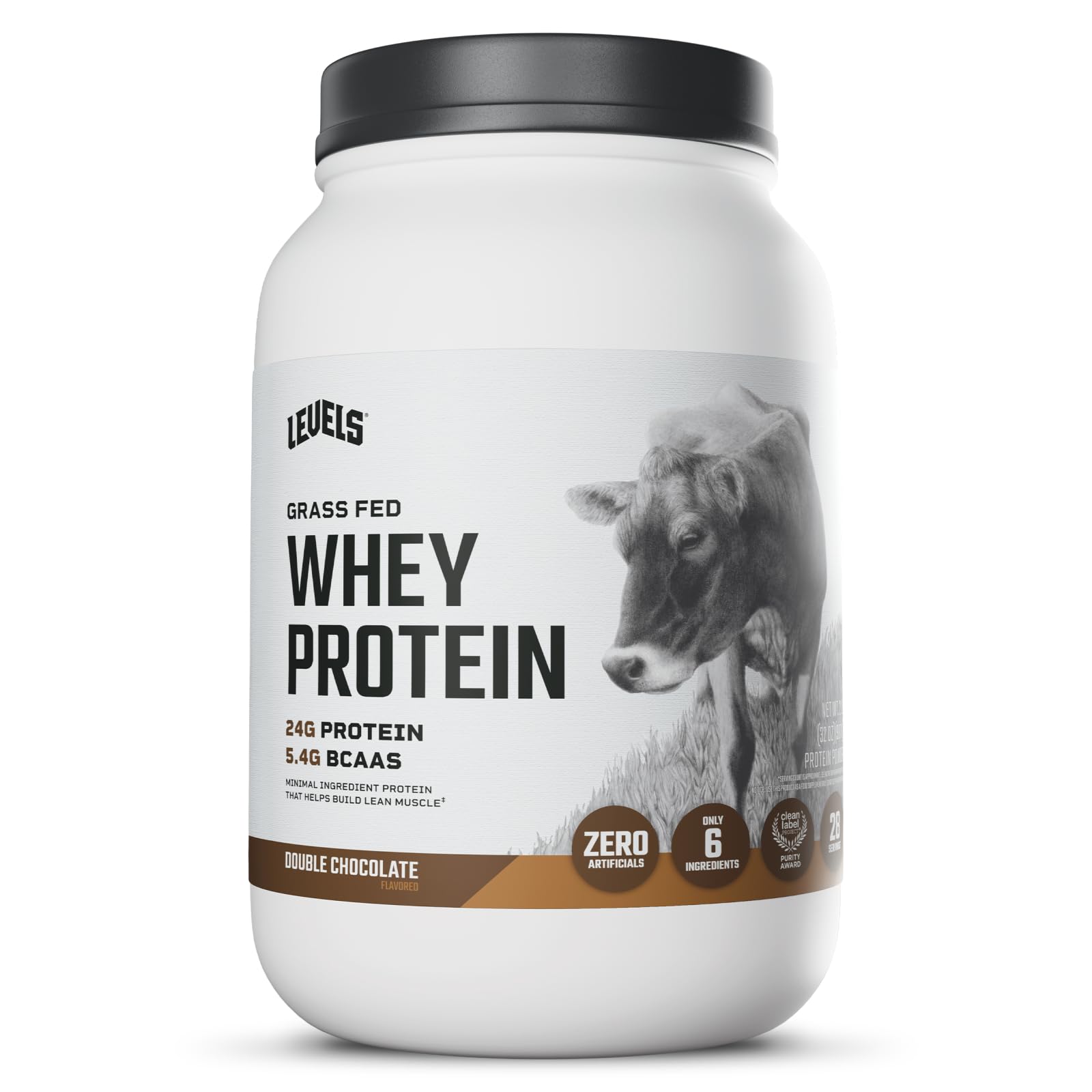 Levels Grass Fed Whey Protein Powder No Artificials 24G of Protein Double Chocolate 2LB