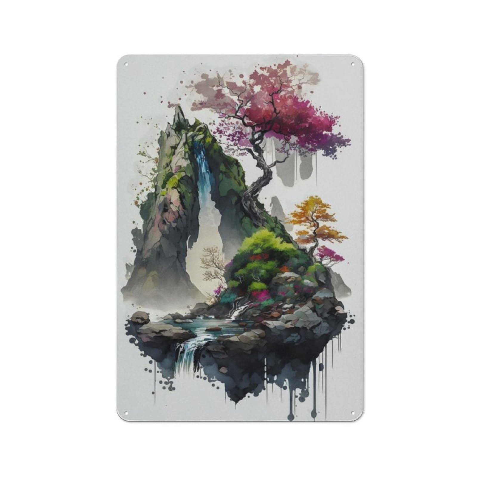 Junmoney Cherry Blossoms 1 Metal Plaque 30X20cm With For Pub Or Café, Rustic Decor, For Garage, Workshop And Man Cave Decoration