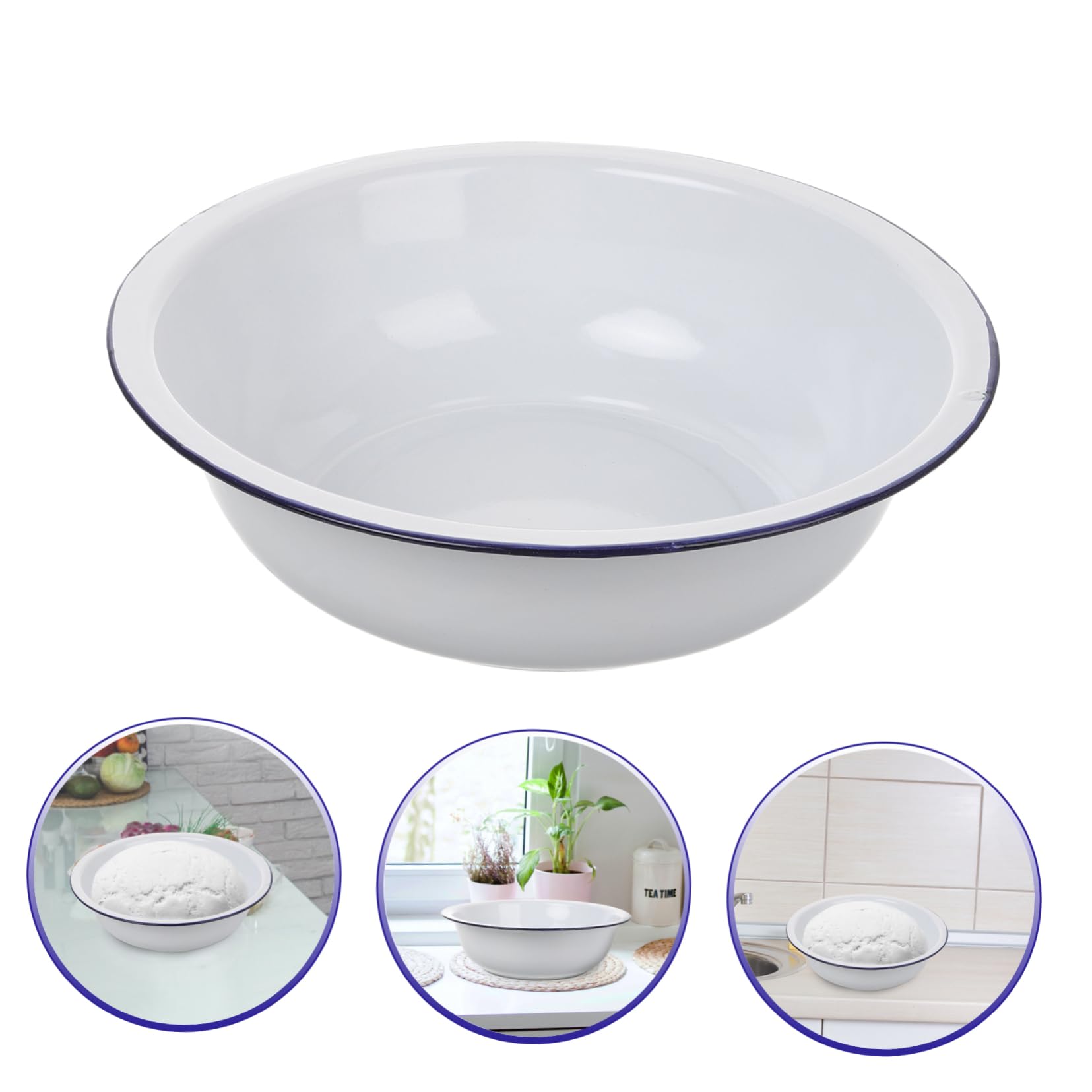 Hemobllo Cuenco de Esmalte Blanco Grande para Mezclar Gran Capacidad, Versátil y Fácil de Limpiar, Adecuado para Cocina y Lavado de Frutas