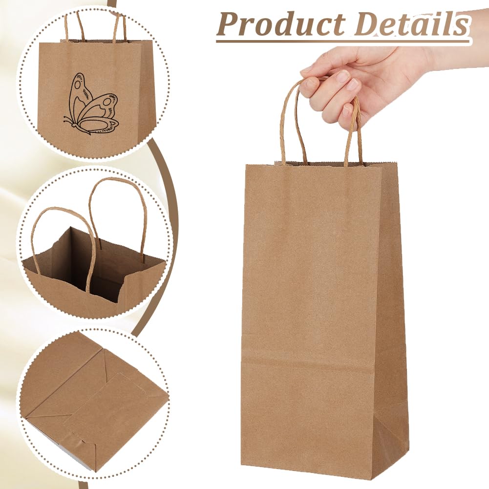 NBEADS 110 pz Sacchetti di Carta per Vino, Sacchetti Regalo Rettangolari In Carta Marrone Da 12.7x10x27cm con Manici per Feste di Inaugurazione Della Casa Compleanni Shopping, Cibo Da Asporto