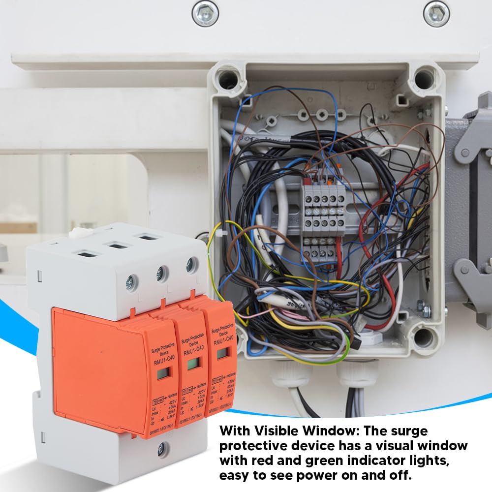 Surge Protective Device 2Pcs AC 420V Surge Protective Device Din Rail Mount House 3P Arrester Protector RMU1?C20/40/60(Imax:40kA)