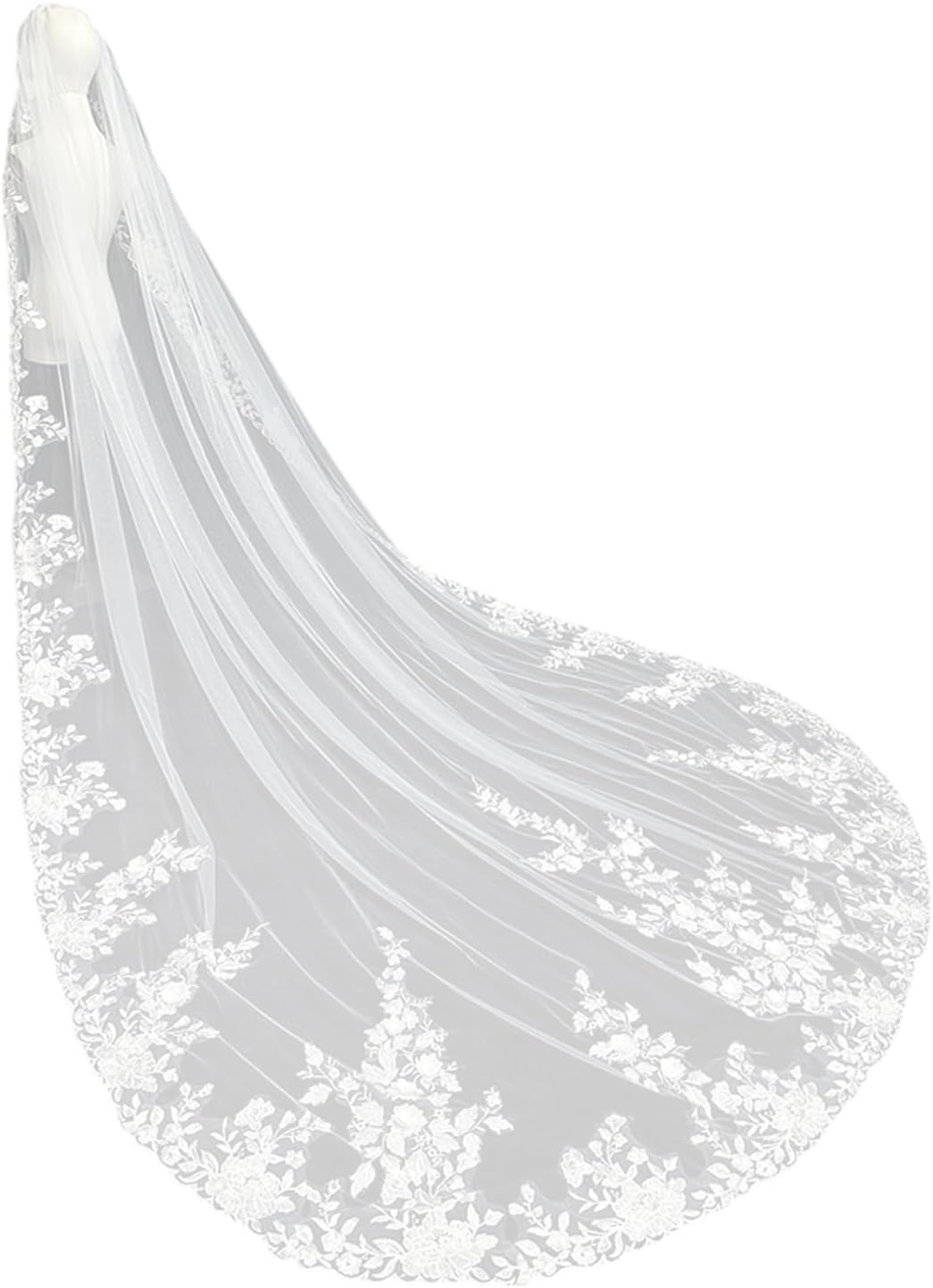 Luxurious Long White Bridal Veil Delicate Lace Veil Wedding Ceremony for Outdoor Ceremonies White Lace Edges