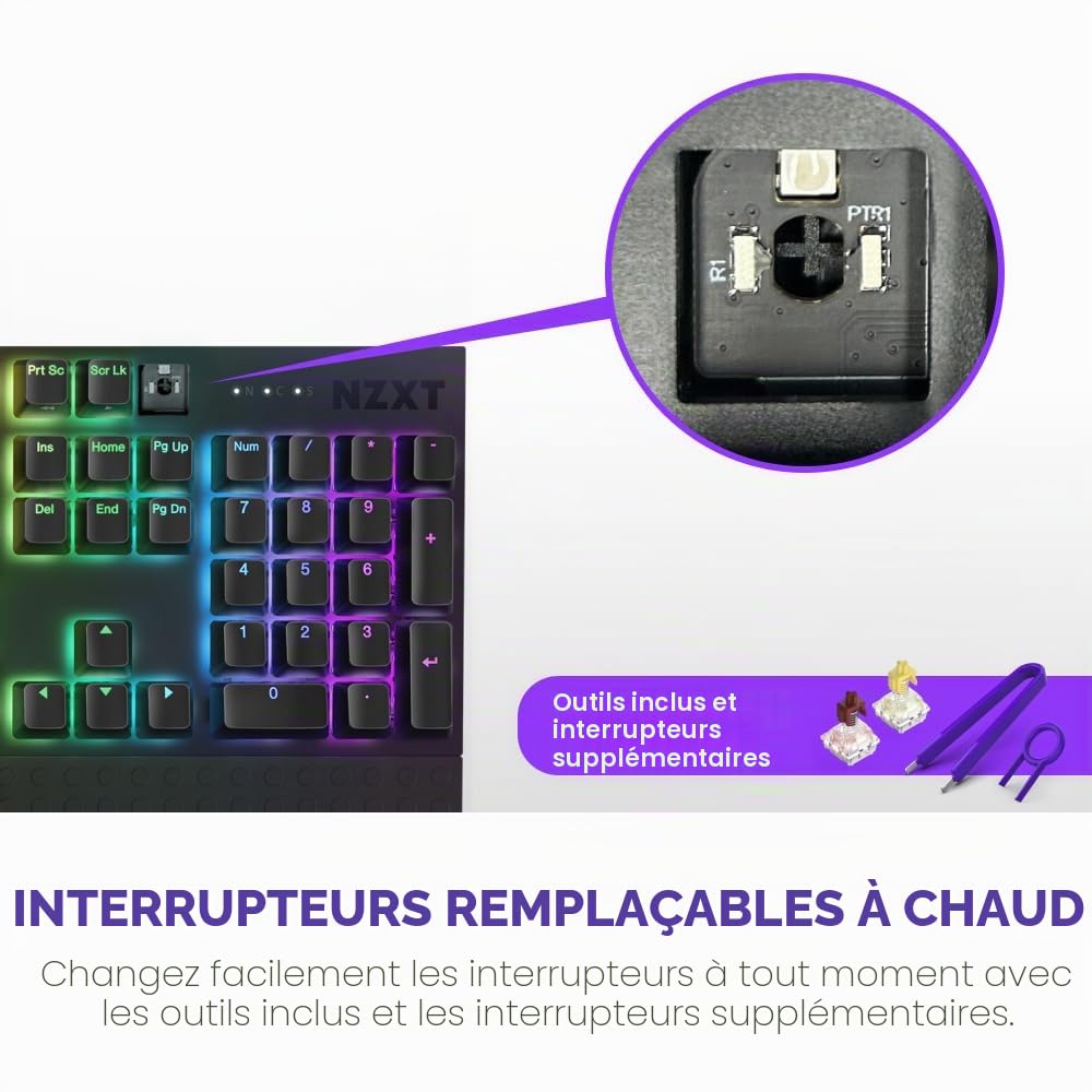 NZXT Function 2-2024 Clavier de Jeu Optique Pleine Grandeur, RVB éclairé, taux d'interrogation 8K, commutateurs optiques linéaires, actionnement réglable, remplaçable à Chaud, Noir DE (QWERTZ)