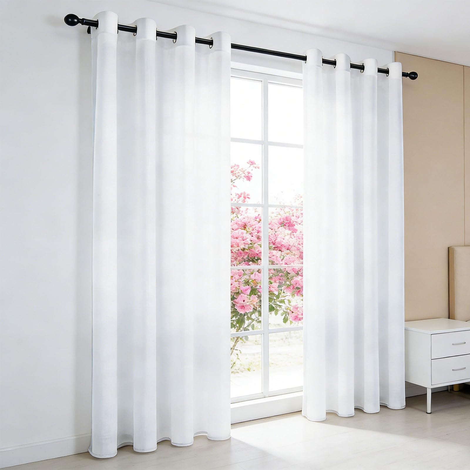 GUOJUN Gardinen Vorhänge mit Ösen 165 x 295 cm Weihnachten Dekoration, mit Ösen Stores Gardinen Schlafzimmer für Wohnzimmer Schlafzimmer, Weiß