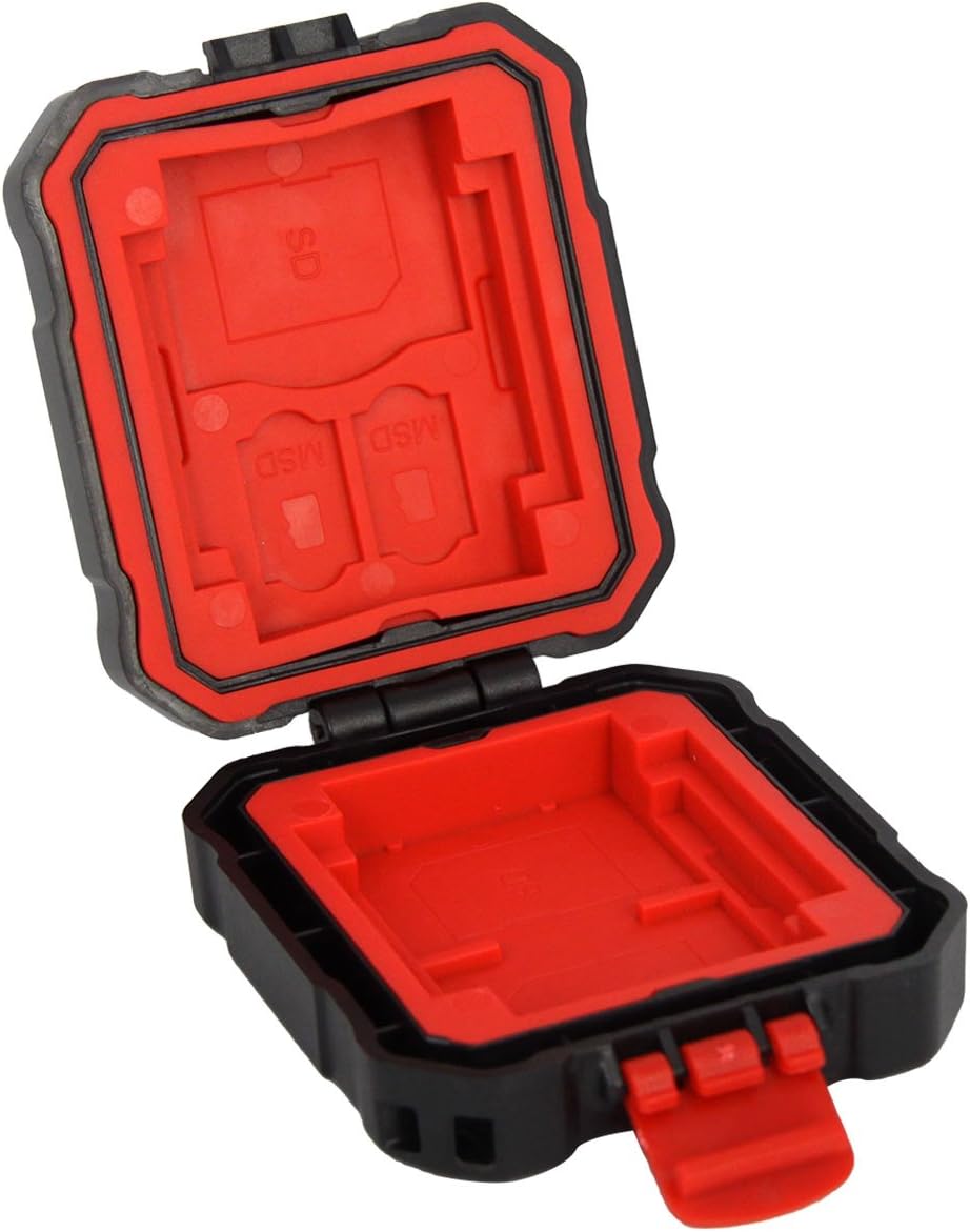 LYNCA Memory Card Case KH5 Camera Cartridge Anti-gray and drop Box SD Card Storage Box for 3SD 2CF 2MSD 2QXD Card(black and red)