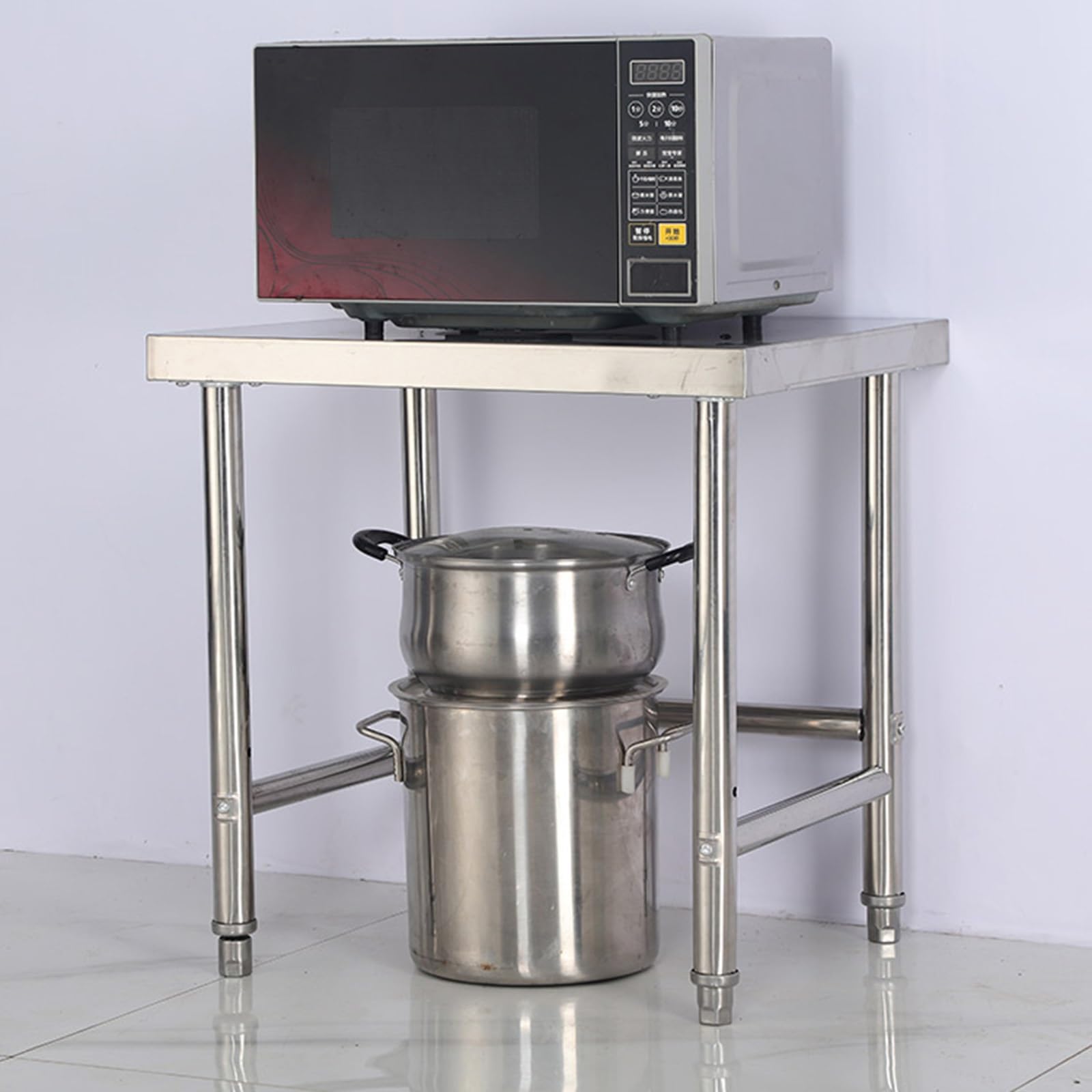 Mesa de preparación comercial de acero inoxidable, estación de trabajo de cocina resistente con amplio almacenamiento para necesidades culinarias