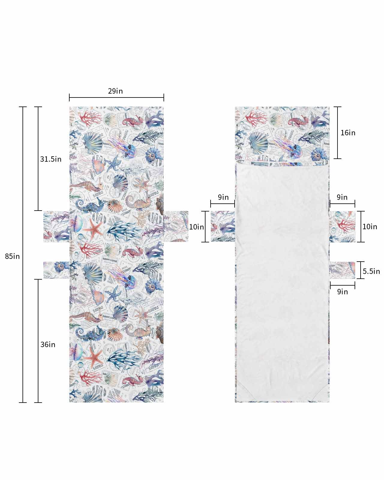 Coastal Nautical Beach Lounge Chair Towel Cover, Soft Chaise Lounge Towel with Side Pockets Patio Pool Chairs Cover for Beach/Pool Sunbathing 29x85 Jellyfish Starfish Coral Conch Multicolor