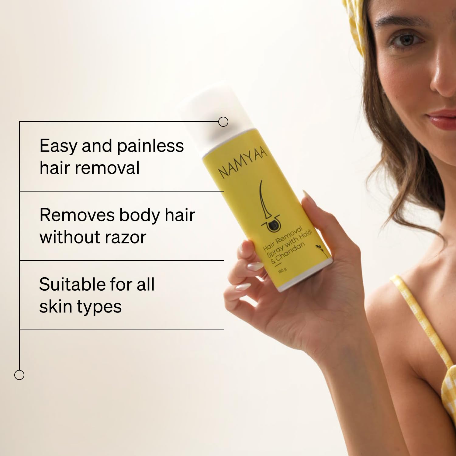 Namyaa Haldi Chandan Hair Removal Cream Spray | Painless Body Hair Removal Spray (180 ml) 1