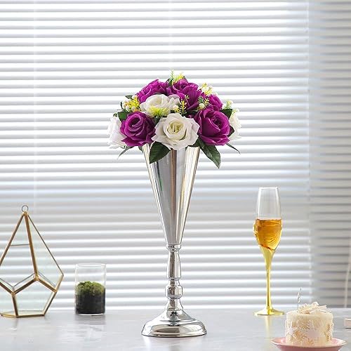 Miniatura 3 de Jarrón de trompeta de metal de mesa para boda, decoración dorada, soporte para candelabros plateados, soporte para jarrón de flores, para boda,