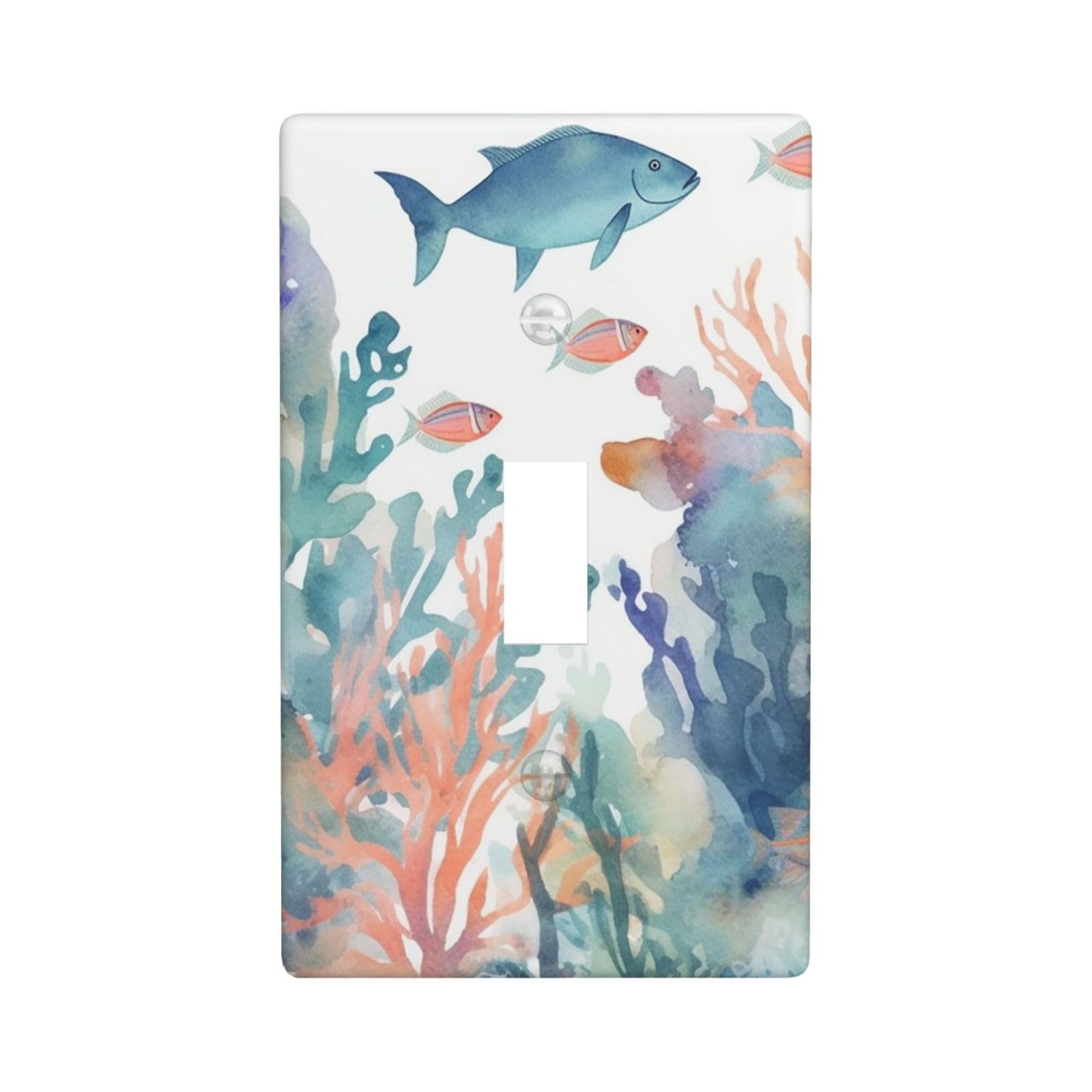 Decorator Wall Plate Cover Single Toggle Light Switch Cover Watercolor fish and coral Wallplates Blank Electrical Rocker Switch Plate Covers for Electrical Outlets Decorative 1 Gang 4.5" x 2.76"